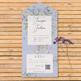 Delicate Boho Wildblumen Periwinkle QR Code All In One Einladung