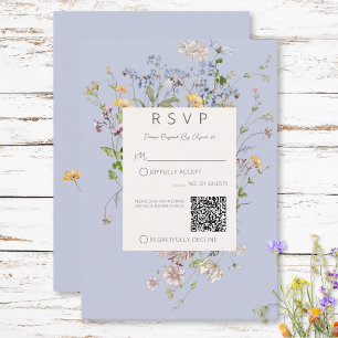 Delicate Boho Wildblumen Periwinkle QR Code RSVP Karte