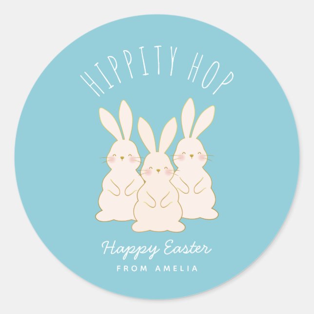 Delicate Bunnies Personalisiert Ostern Runder Aufkleber (Vorderseite)