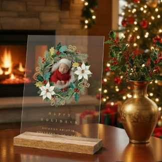 Delicate Classy First Christmas Wreath Baby Photo Acrylschild