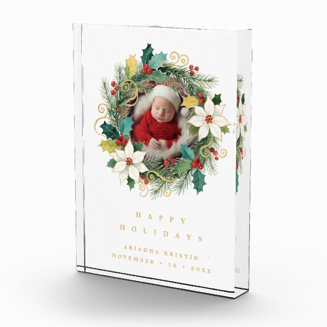 Delicate Classy First Christmas Wreath Baby Photo Fotoblock (Rechts)