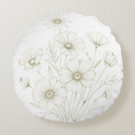 Delicate Cosmos Bouquet Line Art Grace Rundes Kissen
