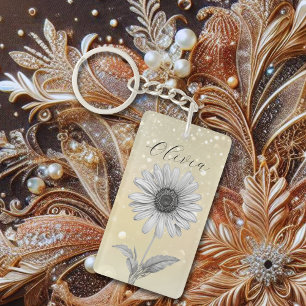 Delicate Custom Gold Daisy Blume Schlüsselanhänger