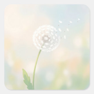 Delicate Dandelion Seeds in the Wind Quadratischer Aufkleber