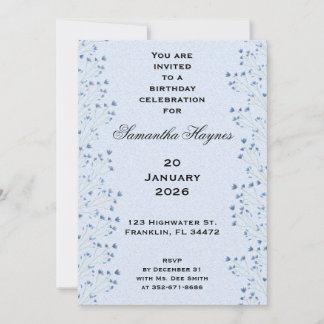 Delicate Dark Blue Wildblumen Geburtstagsparty Einladung