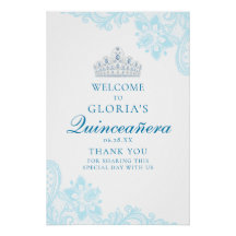 Delicate de dentelle bleue Quinceanera Affiche de 