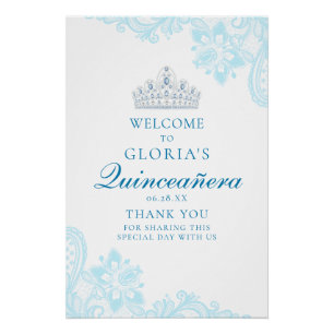 Delicate de dentelle bleue Quinceanera Affiche de 