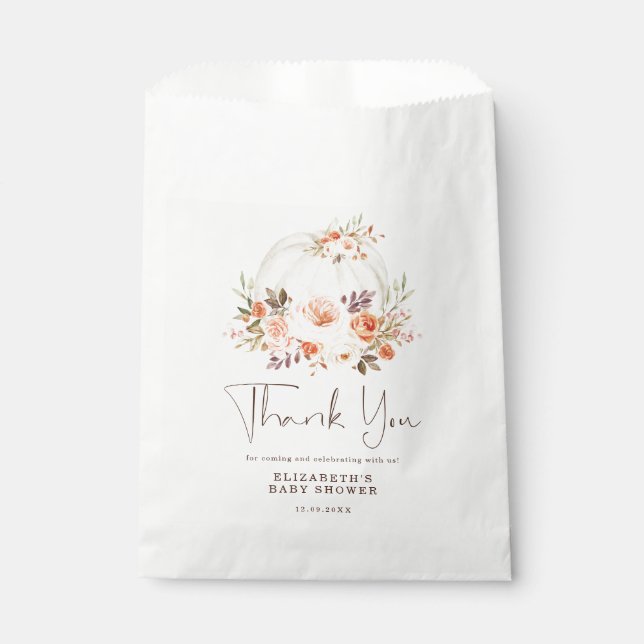 Delicate Fall Floral Pumpkin Baby Dusche Vielen Da Geschenktütchen (Vorderseite)