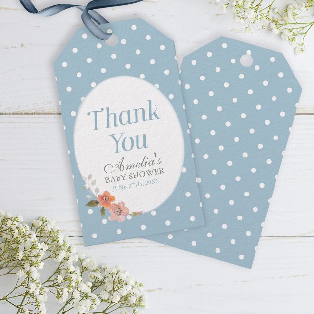 Delicate Floral Blue Polka Dot Vielen Dank Geschenkanhänger (Von Creator hochgeladen)