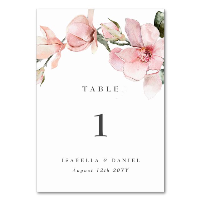 Delicate Floral Magnolia Wedding Tischnummer (Vorderseite)