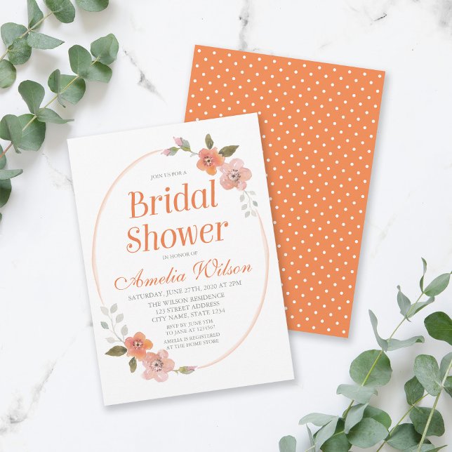 Delicate Floral Orange Bridal Shower Invitation Einladung (Von Creator hochgeladen)