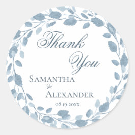 Delicate Floral Wreath Blue Wedding Vielen Dank Runder Aufkleber