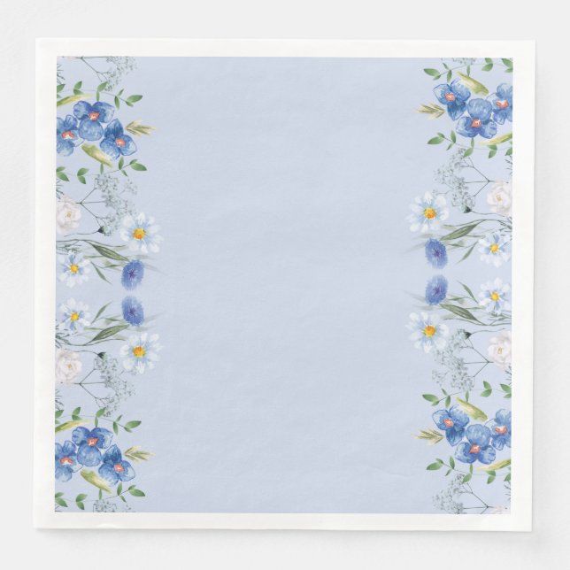 Delicate Florals blauer Hochzeitsfeier Serviette (Vorderseite)