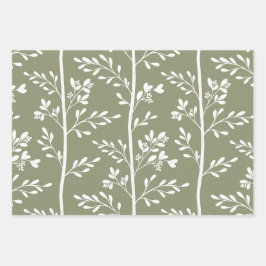 Delicate Flower Buds Bloom Minimalist Olive Floral Geschenkpapier Set