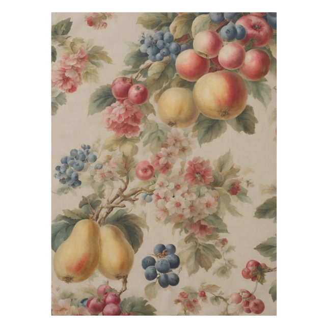 Delicate Flowers and French Fruits. Painted Style Tischdecke (Vorderseite)