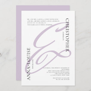 Delicate formelle Lavendel Script Ampersand Hochze Einladung
