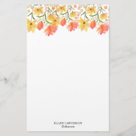 Delicate Garden Floral Monogram Stationery Paper Briefpapier