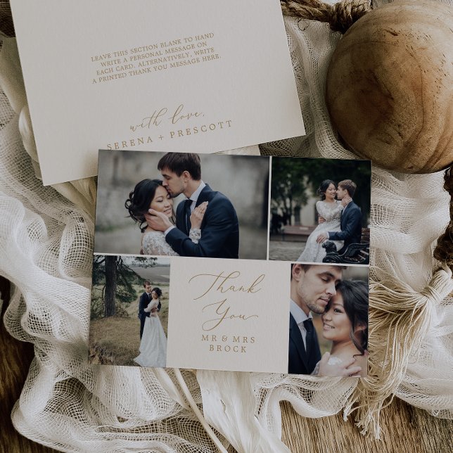 Delicate Gold and Creme 4 Foto Template Vielen Dan Dankeskarte (Von Creator hochgeladen)