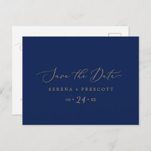 Delicate Gold and Navy Enregistrer la date Carte p