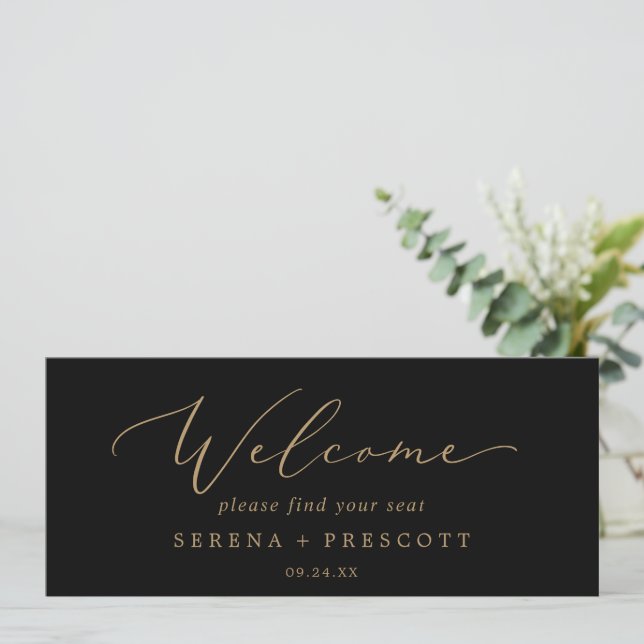 Delicate Gold Black Hanging Seating Chart Header (Stehend Vorderseite)