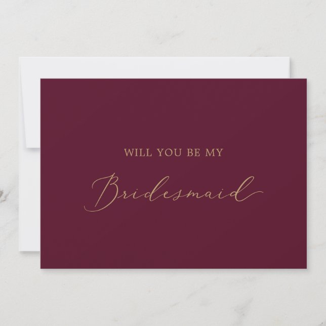 Delicate Gold Burgundy Bridesmaid Vorschlag Card Einladung (Vorderseite)
