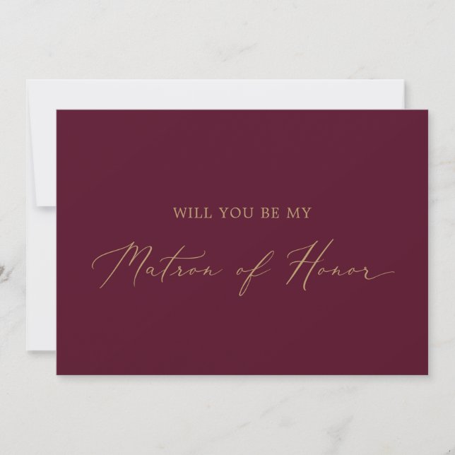 Delicate Gold Burgundy Matron of Honour Vorschlag Einladung (Vorderseite)