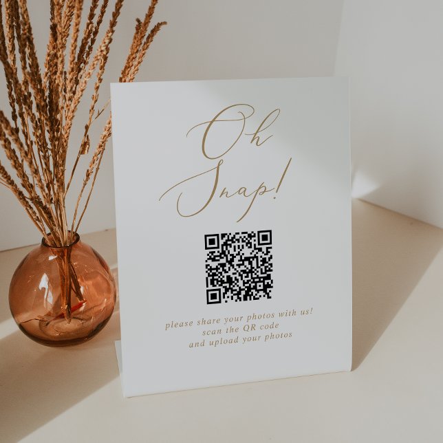 Delicate Gold Calligrafy Oh Snap QR Code Hochzeit Sockelschild (Von Creator hochgeladen)