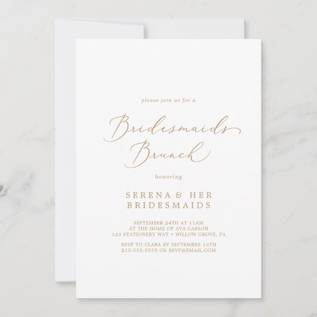 Delicate Gold Calligraphy Bridesmaids Brunch Einladung (Vorderseite)