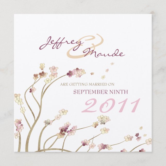 Delicate Gold Cherry Blossom Save the Date (Vorderseite)
