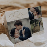 Delicate Gold Christmas Folded Holiday Wedding Dankeskarte<br><div class="desc">This delicate gold Christmas folded holiday wedding thank you card is the perfect modern holiday greeting for newlyweds. The romantic minimalist design features lovely and elegant champagne golden yellow typography on a white background with a clean and simple look. Personalize the card with 3 photos, your names, and year. Write...</div>