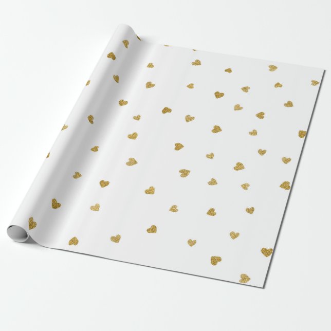 Delicate Gold Sepia Hearts Confetti White Gevor Geschenkpapier (Ungerollt)