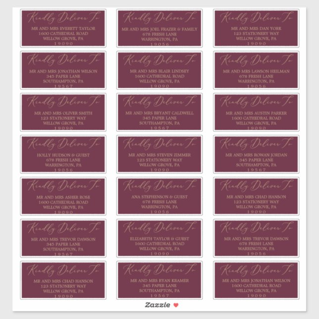 Delicate Gold und Burgundy Guest Address Labels (Blatt)
