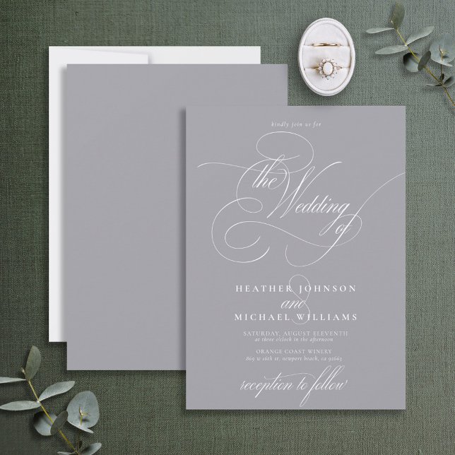 Delicate Gray Modern Calligraphy Classic Einladung (Von Creator hochgeladen)