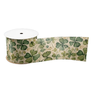 Delicate Green Shamrocks Seamless Satinband