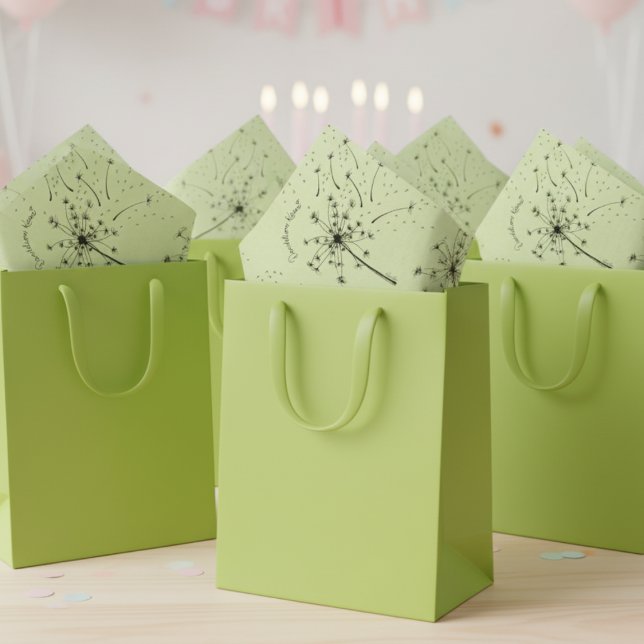 Delicate Green Wildblume Dandelion Kisses Floral Seidenpapier (Elegant & Rustic Dandelion Kisses Nature Birthday Pastel Lime Green Dandelion Tissue Paper For Her)