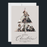 Delicate Greige Frory Christmas Tree Foto Collage Feiertagskarte<br><div class="desc">Diese zarte, graue Weihnachtsbaum Foto Collage Urlaubskarte ist der perfekte Gruß für einen Urlaub. Das romantische minimalistische Design besticht durch eine hübsche und elegante schwarze Typografie auf graubeigem Hintergrund mit einem sauberen und schlichten Look. Personalisieren Sie die Vorderseite der Karte mit 4 Fotos, Ihrem Familiennamen und dem Jahr. Fügen Sie...</div>