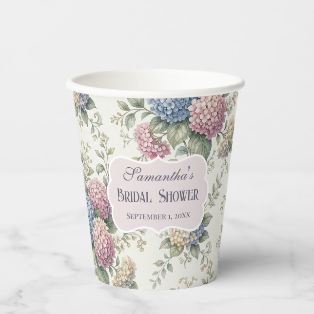 Delicate Hydrangea Flowers Bridal Shower Pappbecher (Vorderseite)