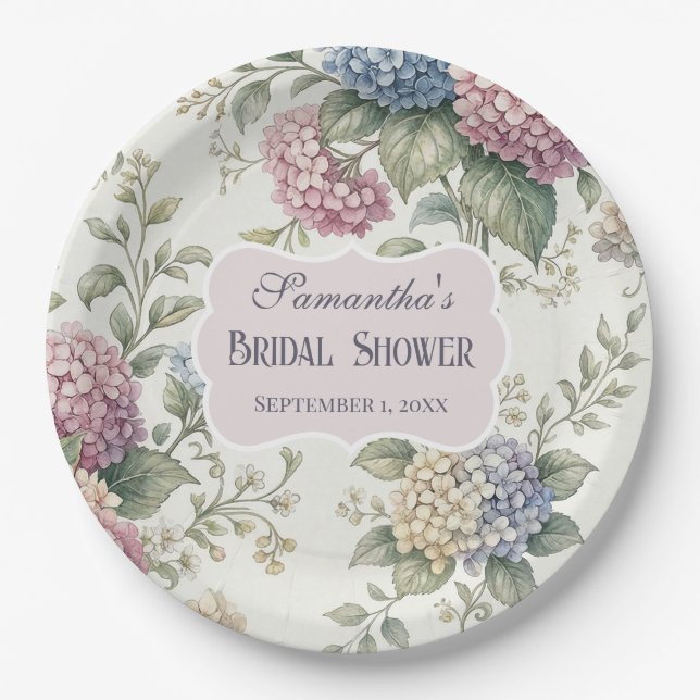Delicate Hydrangea Flowers Bridal Shower Pappteller (Vorderseite)