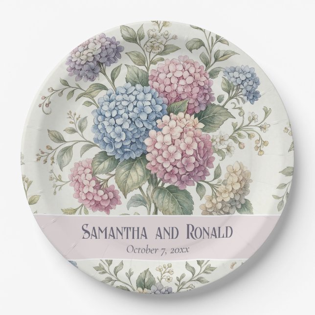 Delicate Hydrangea Flowers Wedding Pappteller (Vorderseite)
