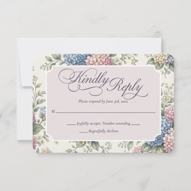 Delicate Hydrangea Flowers Wedding RSVP Karte (Vorderseite)