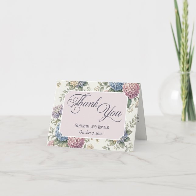 Delicate Hydrangea Flowers Wedding Thank You Dankeskarte (Vorderseite)