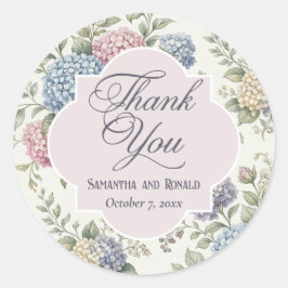 Delicate Hydrangea Flowers Wedding Thank You Runder Aufkleber