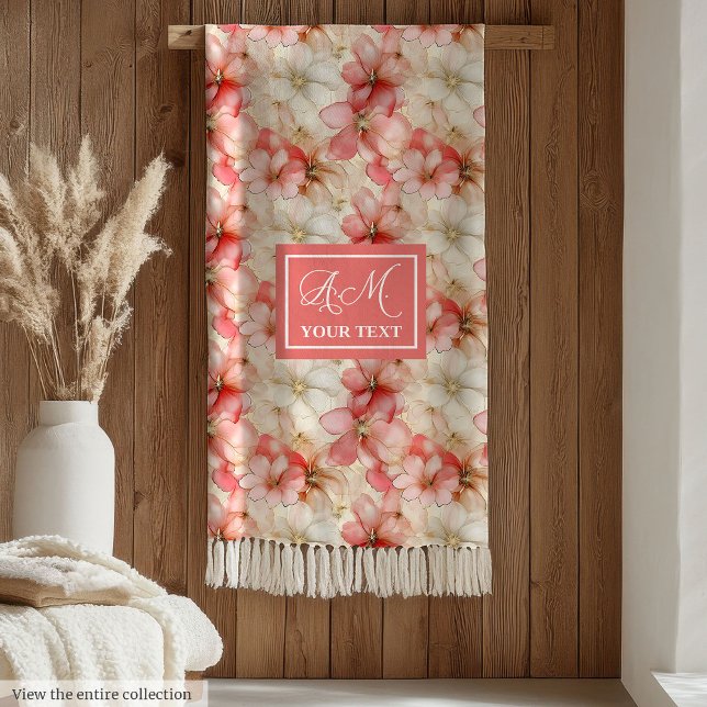 Delicate Ink Blush Pink Gold Floral Chic Monogram Fleecedecke (Delicate Ink Blush Pink Gold Floral Chic Monogram Fleece Blanket)