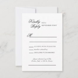Delicate Lace Black and Gold Script Wedding RSVP Karte