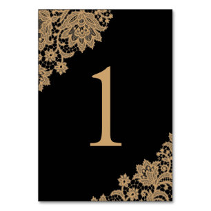 Delicate Lace Black and Gold Script Wedding Tischnummer