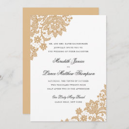 Delicate Lace Corner Black and Gold Script Wedding Einladung