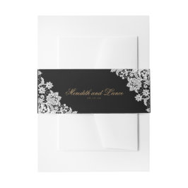 Delicate Lace Corner Black and Gold Script Wedding Einladungsbanderole