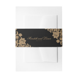 Delicate Lace Corner Black and Gold Script Wedding Einladungsbanderole