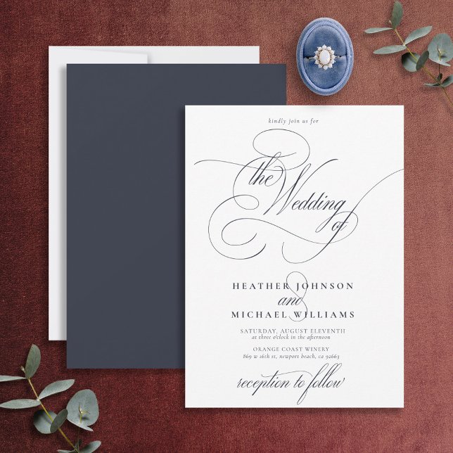 Delicate Navy Blue Moderne Calligraphy Classic Einladung (Von Creator hochgeladen)