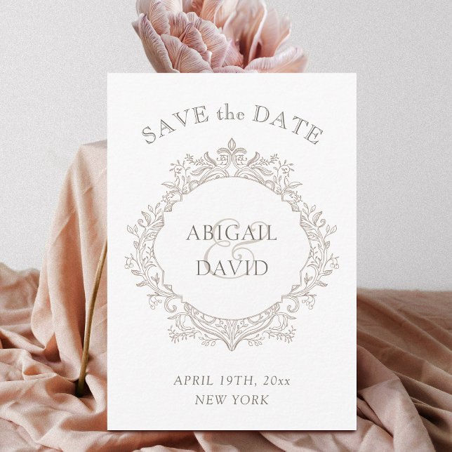 Delicate Neutral Crest Wedding Save The Date (Créateur téléchargé)